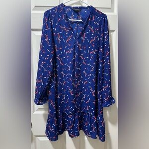 Banana Republic Royal Blue Dress with Red and White Leaf Print
